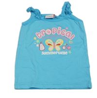 Tyrkysový top s nápisem a motýlem Berti