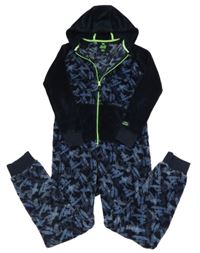 Tmavomodrá chlupatá komibnéza se srufaři a kapucí We