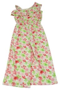 Růžovo-limetkový kytičkovaný letní culottes overal Primark 