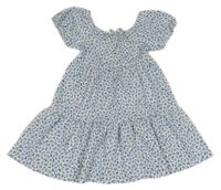 Bílo-modré kytičkované strukturované šaty Primark 