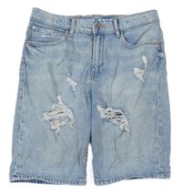 Světlemodré riflové slim fit kraťasy s prošoupáním H&M