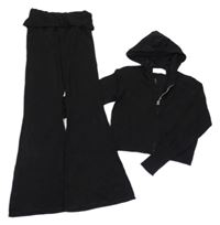 2set - Černý propínací crop svetr s kapucí + kalhoty H&M