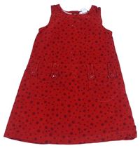 Červené puntíkaté sametovo/manšestrové šaty H&M