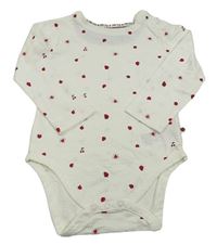 Bílé melírované body s třešničkami a jahůdkami a beruškami Mothercare