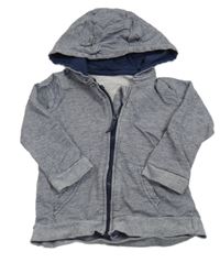 Tmavomodro-bílá melírovaná propínací mikina s kapucí s oušky George