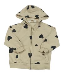 Světlebéžová propínací mikina se srdíčky a kapucí zn. H&M