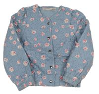 Modrá puntíkatá prošívaná vyteplená bunda s květy KIDS ONLY