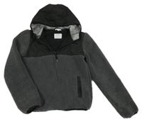 Tmavošedo-černá huňato/šusťáková podšitá bunda s kapucí M&Co