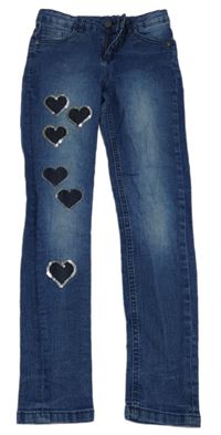 Nové - Modré skinny rifle se srdíčky s flitry John Baner