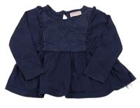 Tmavomodrá tunika s kytičkami a volánky so cute