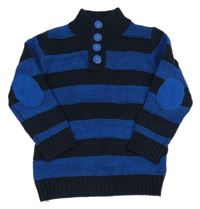 Tmavomodro-modrý pruhovaný vzorovaný pletený svetr Topolino