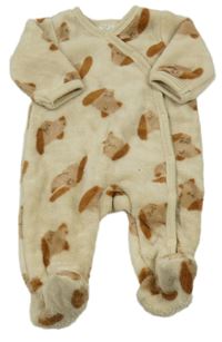 Světlebéžová plyšová kombinéza s pejsky 