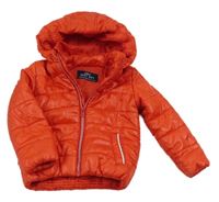 Červená prošívaná šusťáková přechodová bunda s kapucí Rebel