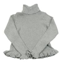 Šedý melírovaný žebrovaný svetrový crop rolák s volánky Matalan