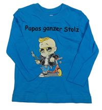 Modré triko s klukem a nápisem 