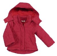 Malinová šusťáková přechodová bunda s prošívanými kytičkami a kapucí