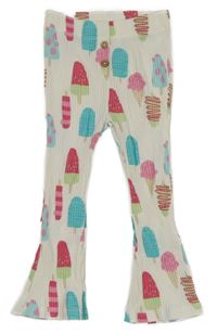 Smetanové žebrované flare kalhoty s nanuky a muchomůrkami Topomini