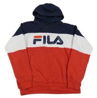 Tmavomodro-bílo-červená mikina s logem a kapsou a kapucí FILA