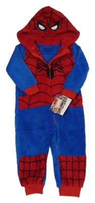 Nové - modro-červená plyšová kombinéza s pavoukem a kapucí - Spider-man PRIMARK