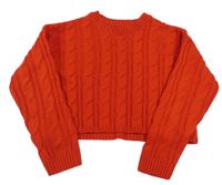 Červený vzorovaný pletený crop svetr New Look