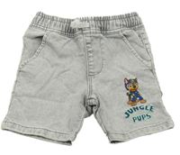 Světlešedo-bílé plísňové teplákové riflové kraťasy s PAW PATROL - Chase nickelodeon