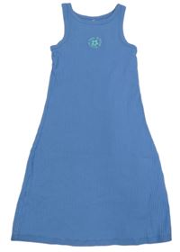 Modré žebrované šaty s květem a nápisy George