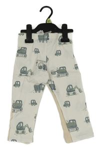 Nové - 2x - Tepláky - Bílé se stavebními stroji, smetanové žebrované F&F