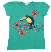 Zelené tričko s tukanem a rozkvetlou větví Kids