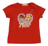 Červené tričko s holčičkami s flitry a srdíčky MISS IMAGE