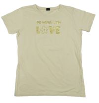 Vanilkové tričko se zlatými nápisy a květem KIDS