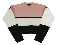 Světlerůžovo-bílo-černý úpletový crop svetr New Look