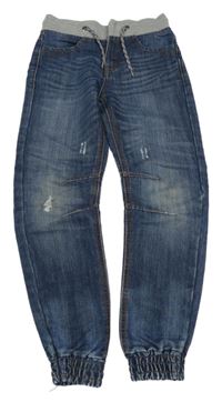 Modré cuff leg rifle s prošoupáním a šedým úpletovým pasem Denim Co.