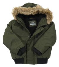 Khaki šusťákový pod/zimní bomber s kapucí s kožešinou PRIMARK