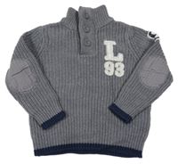 Šedo-tmavomodrý žebrovaný svetr s číslem a písmenkem H&M