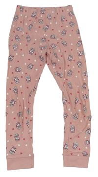 Růžové pyžamové kalhoty s popcornem a srdíčky Pocopiano