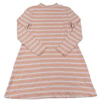 Růžovo-bílo-zlaté pruhované třpytivé šaty se stojáčkem Matalan
