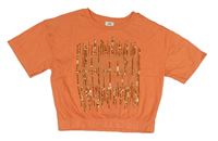 Broskvové crop tričko s nápisem a flitry River Island