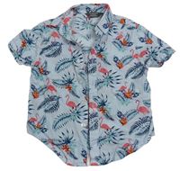 Světlemodrá košile s listy a plameňáky Primark