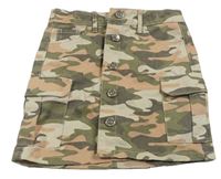 Béžovo-khaki-růžová army riflová propínací sukně Matalan
