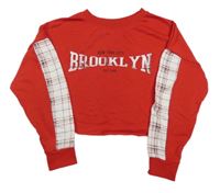 Červeno-kostkovaná crop mikina s nápisem zn. New Look