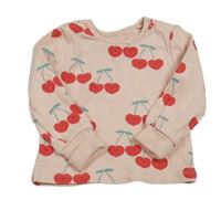 Růžové žebrované triko s třešněmi Tu