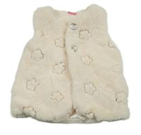 Krémová kožešinová podšitá vesta s mraky z flitrů