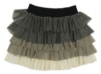 Tmavošedo-šedo-béžová tylová vrstvená sukně