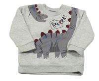 Světlešedá melírovaná mikina s dinosaurem Nutmeg