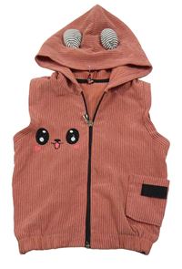 Starorůžová žebrovaná propínací vesta s čumákem a kapucí