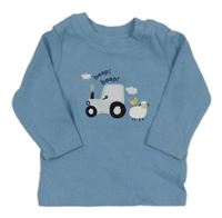 Modré žebrované triko s traktorem a zvířaty