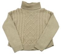 Pískový svetrový rolák s perlami Max Studio