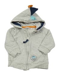 Světlešedá melírovaná propínací mikina s ostny a kapucí