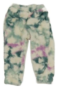 Smetanovo-zelené vzorované chlupaté pyžamové kalhoty Cat&Jack