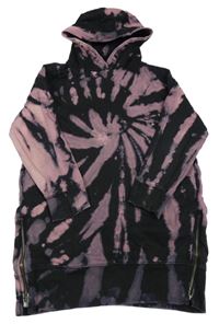 Černo-starorůžové batikované teplákové šaty s kapucí Next